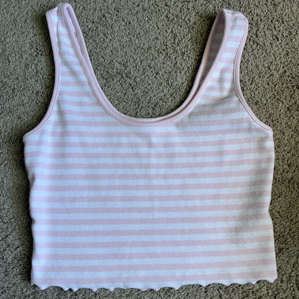 Stoney Clover Lane Pink and White Striped Crop Tank - Size Small